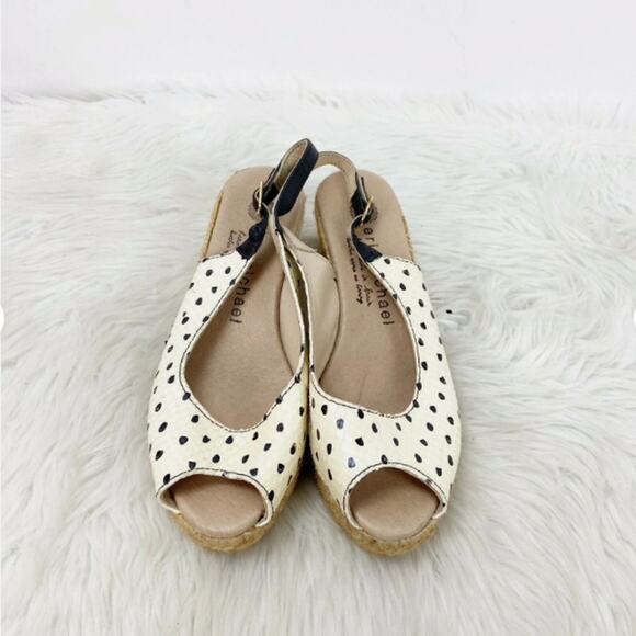 Eric Michael Leather Polka Dot Slingback Wedge Sandals EU 35 US 5 Women Heel - Picture 6 of 11